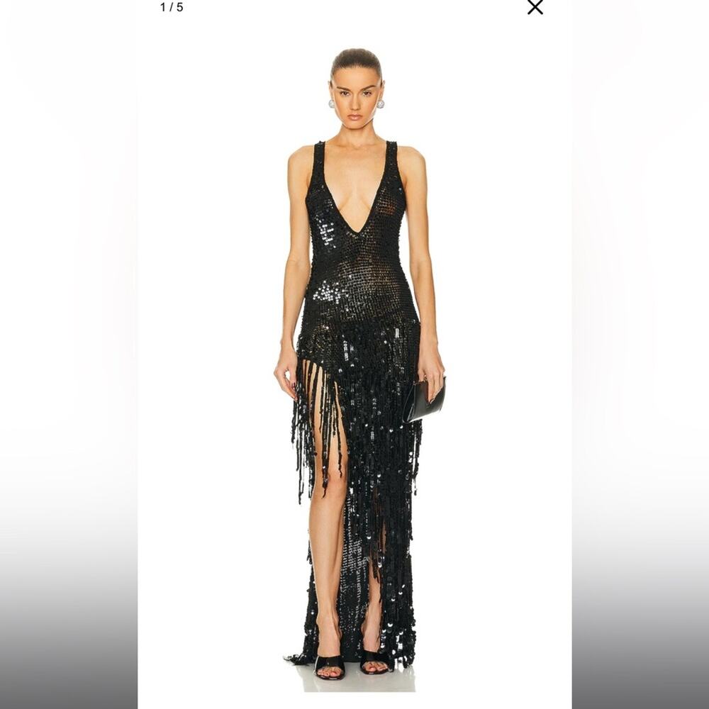 Retrofête Libra Sequin Fringe Crochet Dress M/L